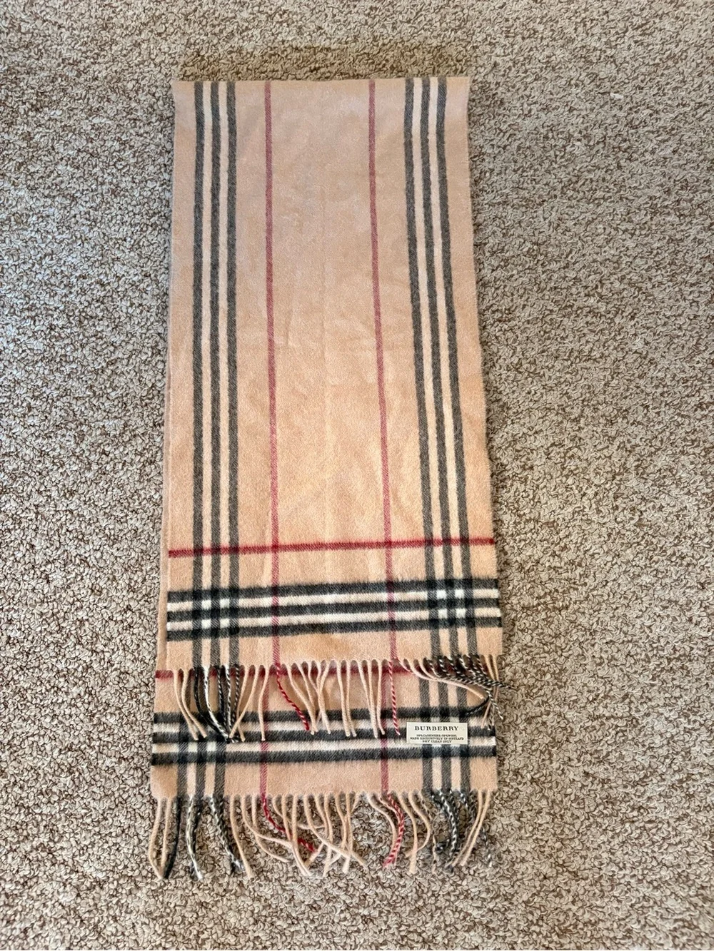 Burberry Beige Bath Runner with Black and Red Stripe Detailing
